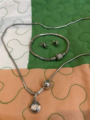 Pandora Jewelry Set ( Necklace/bracelet/earing ) Sterling Silver Signature Collection Logo